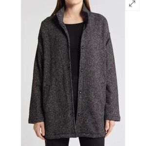 Eileen Fisher Womens Size L Charcoal Knit Organic Cotton Snap Front Coat Jacket